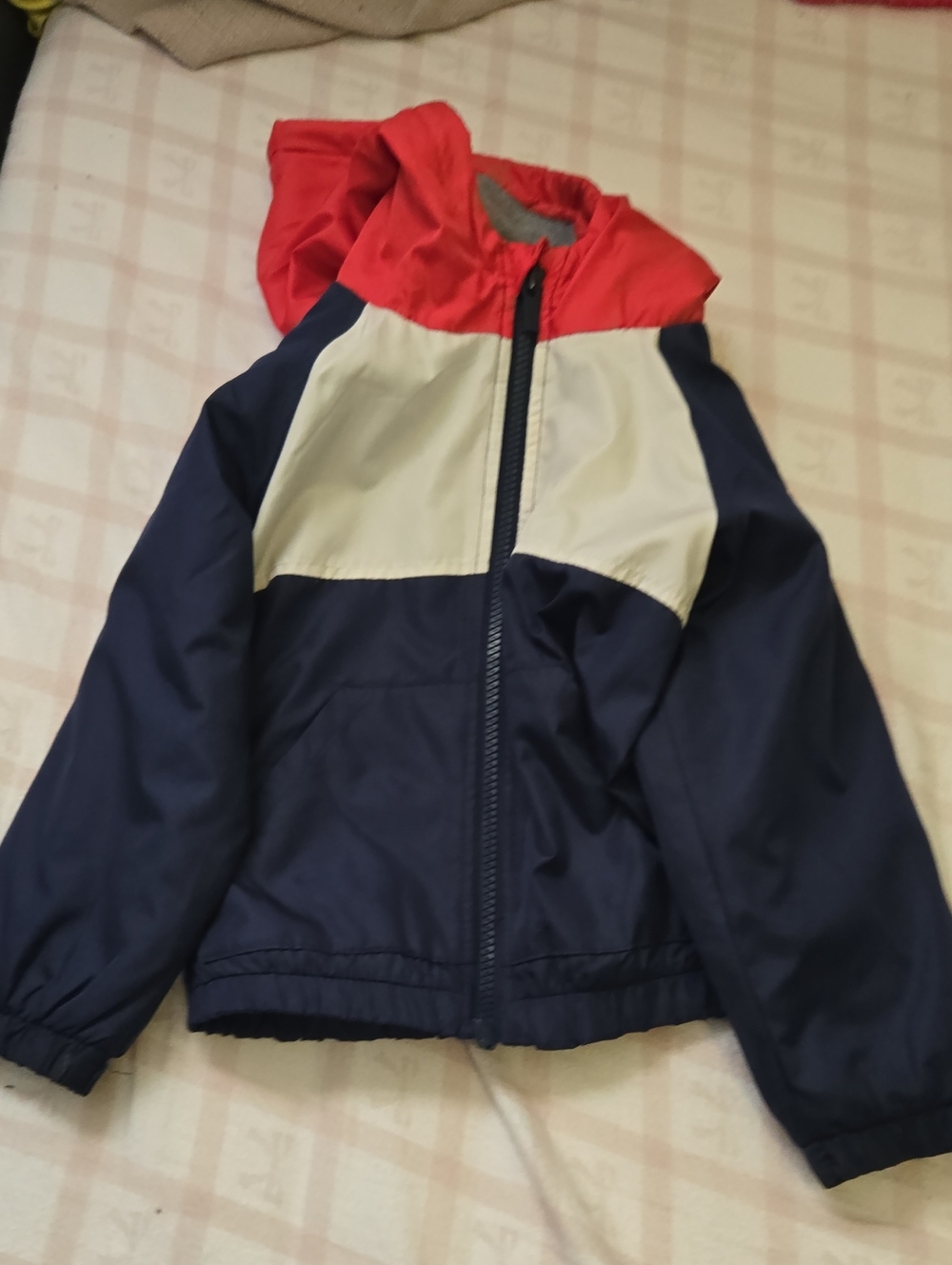 Kids Colorblock Hooded Windbreaker Jacket - Navy, White & Red